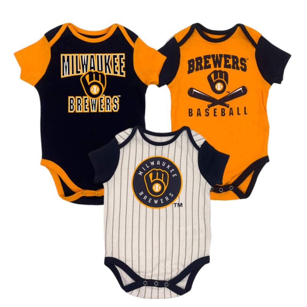 MLB Milwaukee Brewers Infant Boys' 3pk Bodysuit in Pinstripe & Navy, 3-6 Months
